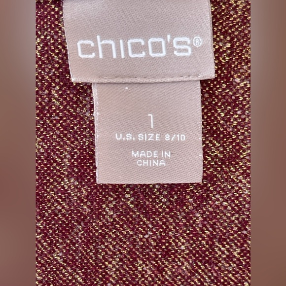 Chico’s Shine Purple and Gold Long Sleeve Long Open Jacket with Front Pockets - Picture 7 of 8